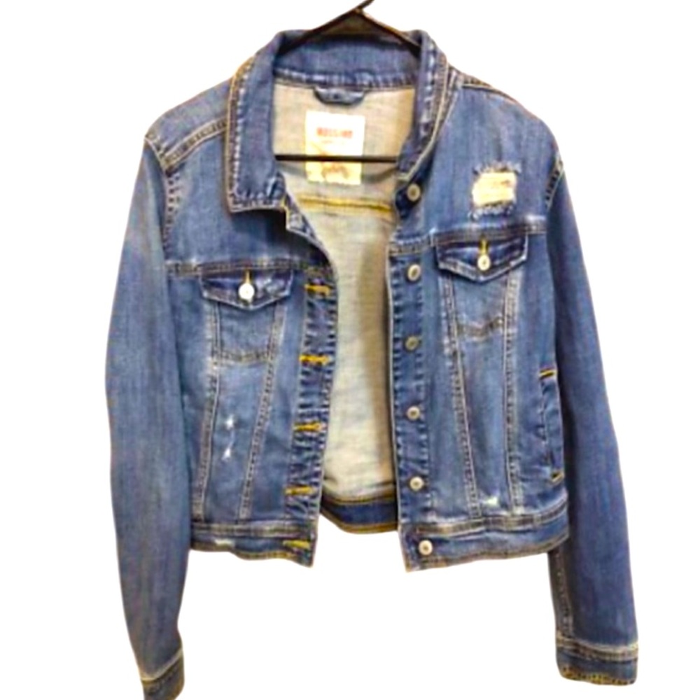 Mossimo Cotton Spandex Distress Denim Trucker Classic Jacket Size M